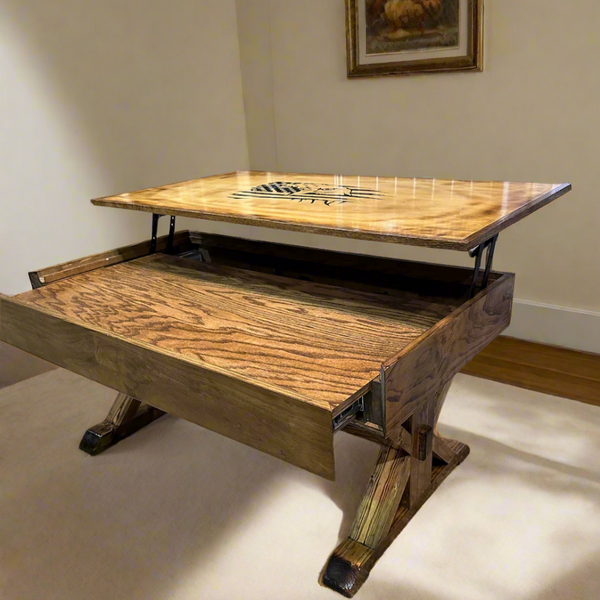 Riser Table, Oak with Custom Design