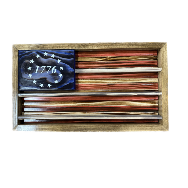 Wooden 3-shelf 1776 Flag Plaque